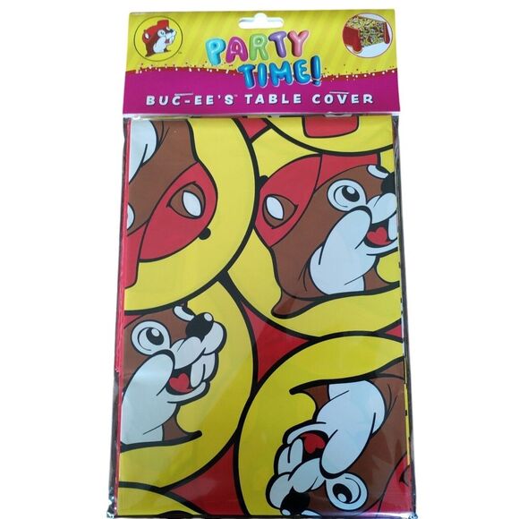 Buc-ee's Party Table Cover 104 In x 54 In Bucees Beaver Red‎ Yellow Festive - Picture 1 of 4